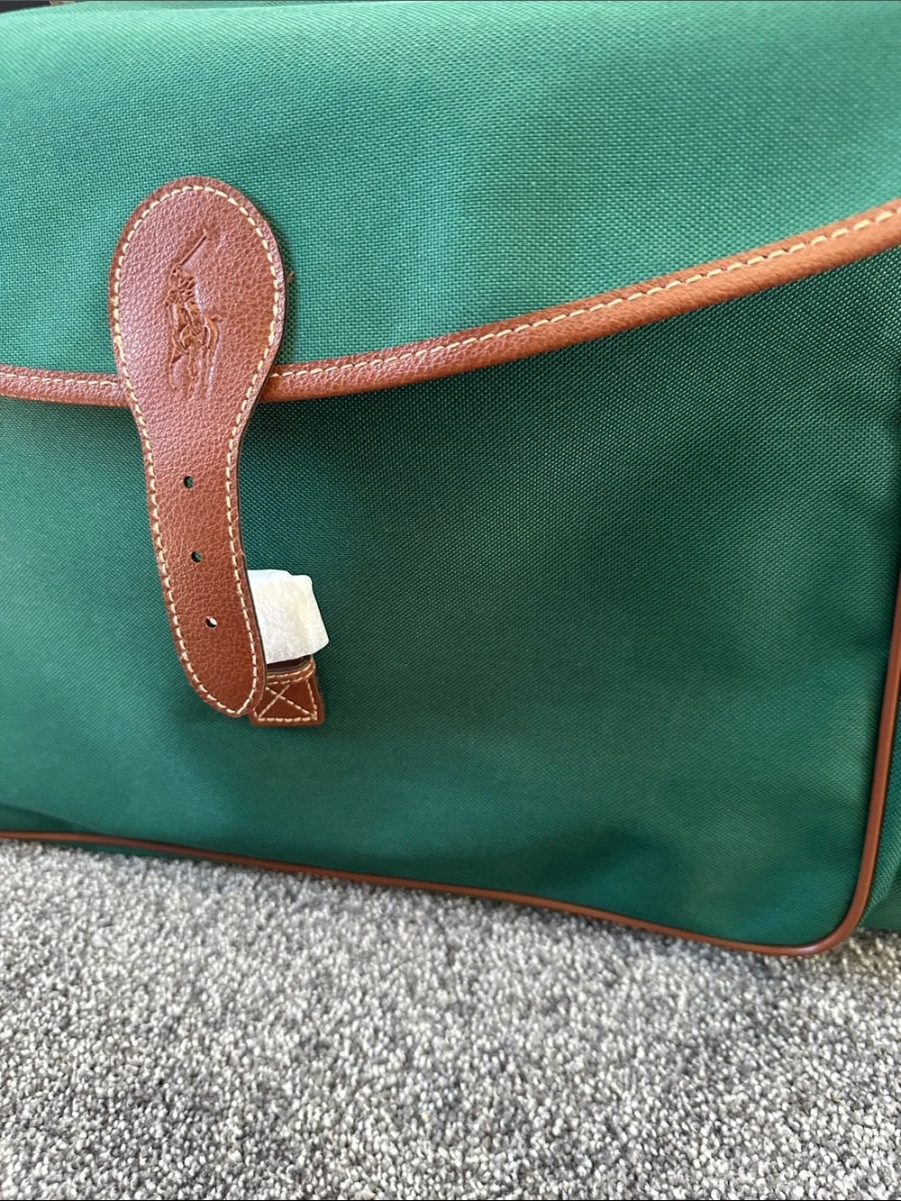 Polo by Ralph Lauren Green Canvas Duffel with Brown Leather Trim - Picture 5 of 6